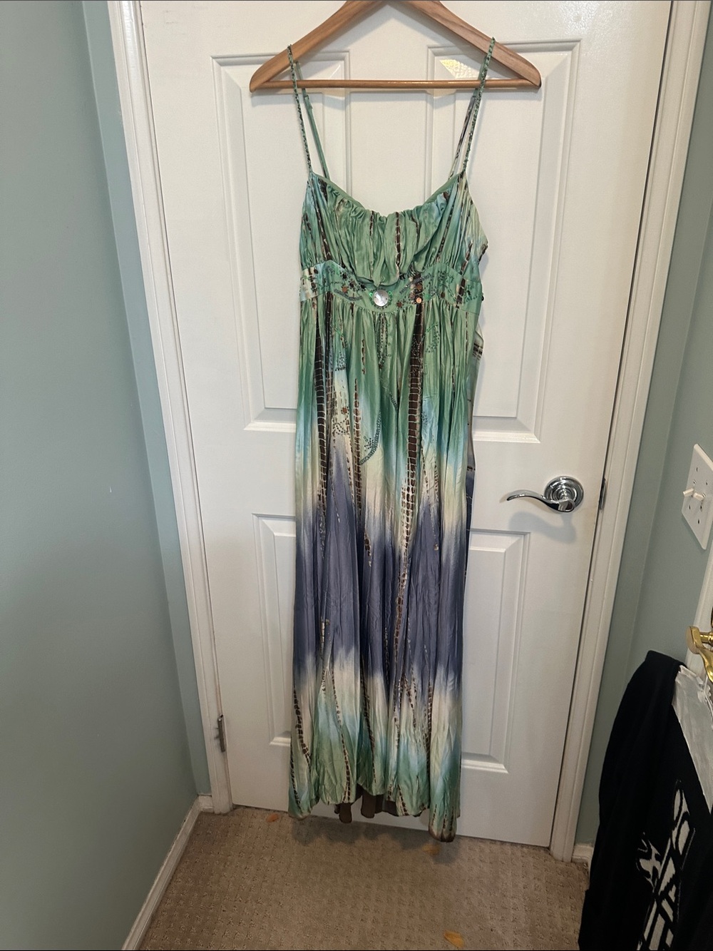 BCBGMaxAzria Green and Blue Ombre Spaghetti-Strap Maxi Dress